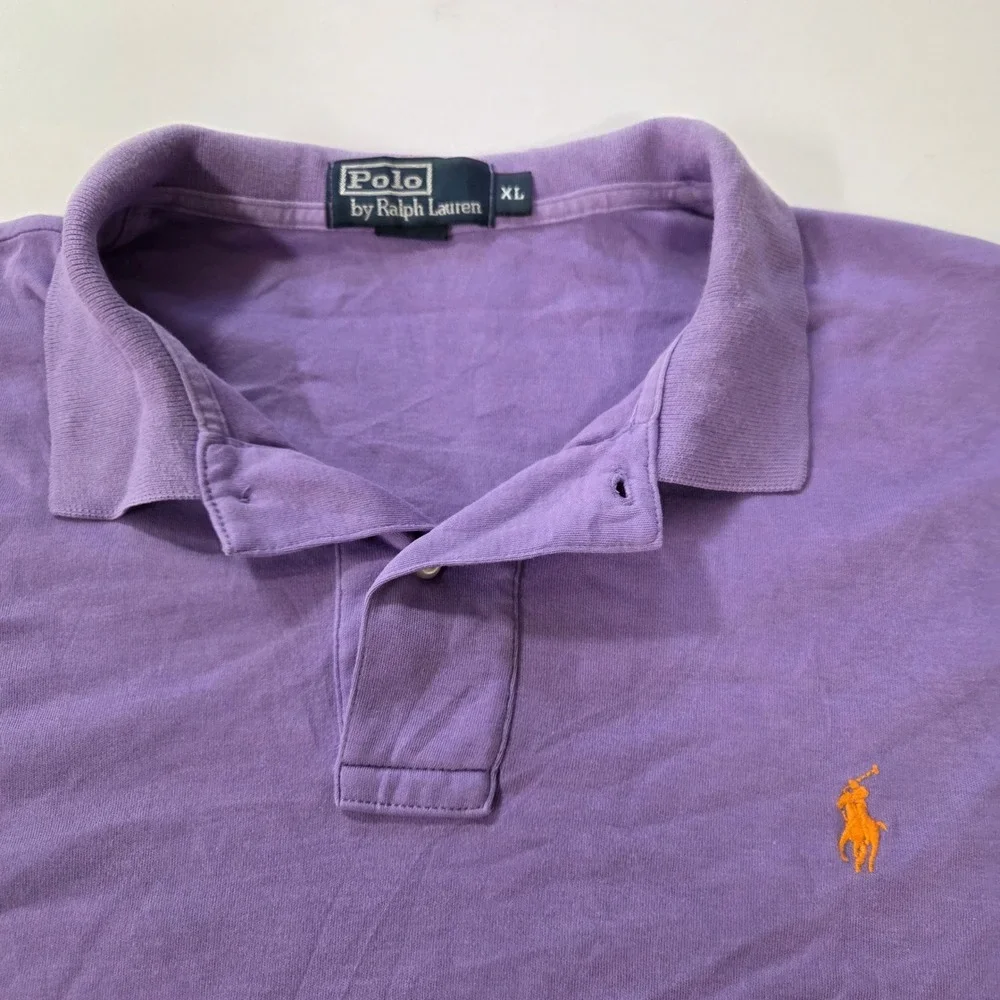 Polo Ralph Lauren Mens XL Purple Short Sleeve Pique Polo Shirt Orange Pony Logo